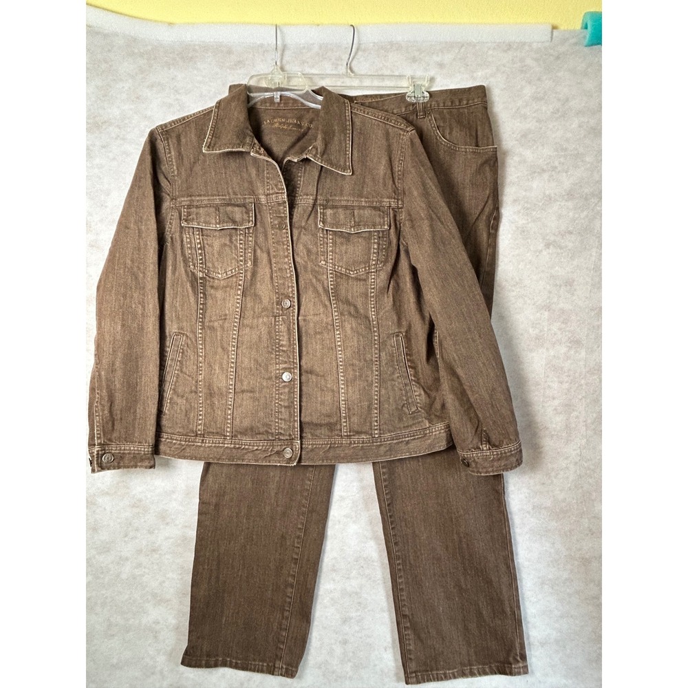 Lauren Ralph Lauren Brown Denim Jacket and Pants Set Womens 2X Co-ord Trucker